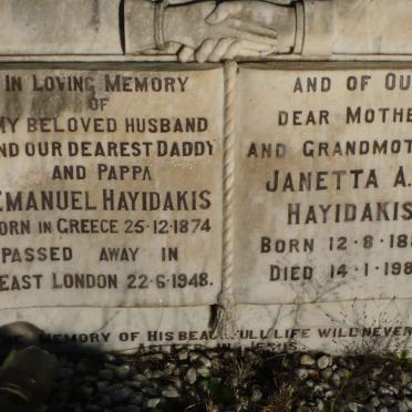 HAYIDAKIS Emanuel 1874-1948 &amp; Janetta A.W. 1889-1982
