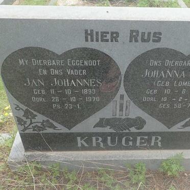 KRUGER Jan Johannes 1893-1970 &amp; Johanna Maria LOMBARD 1908-1986