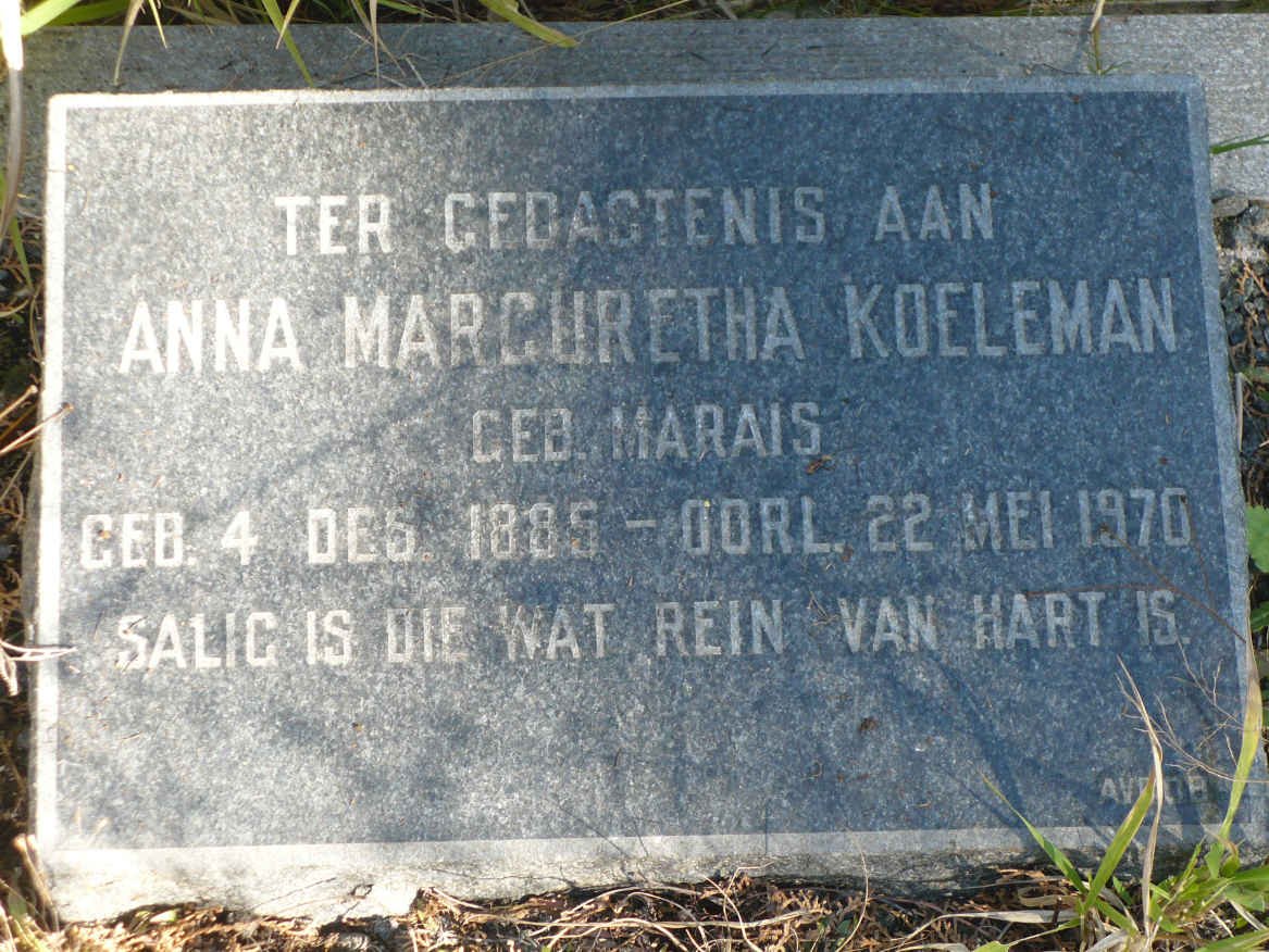 KOELEMAN Anna Marguretha nee MARAIS 1885-1970