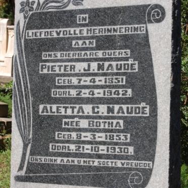 NAUDÉ Pieter J. 1851-1942 &amp; Aletta C. BOTHA 1853-1930