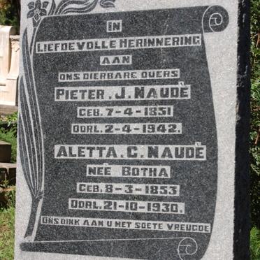 NAUDÉ Pieter J. 1851-1942 &amp; Aletta C. BOTHA 1853-1930
