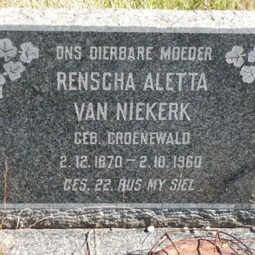 NIEKERK Renscha Aletta, van nee GROENEWALD 1870-1960
