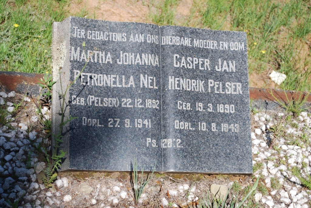 PELSER Casper Jan Hendrik 1890-1943 :: NEL Martha Johanna Petronella nee PELSER 1892-1941
