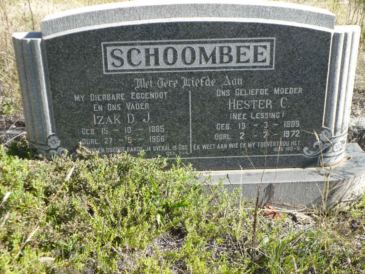 SCHOOMBEE Izak D.J. 1885-1966 &amp; Hester C. LESSING 1889-1972