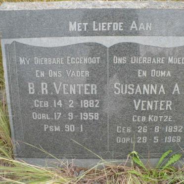 VENTER B.R. 1882-1958 &amp; Susanna A.C. KOTZE 1892-1968