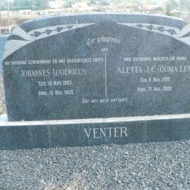 VENTER Johannes Lodewicus 1903-1953 &amp; Aletta J.C. 1909-2002