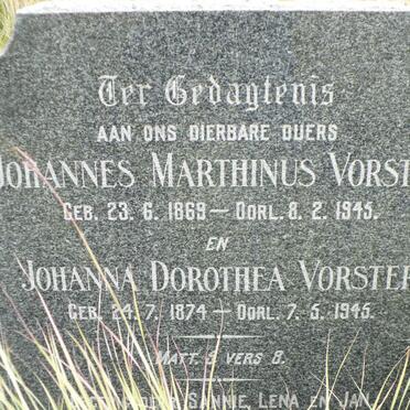 VORSTER Johannes Marthinus 1869-1945 &amp; Johanna Dorothea 1874-1945