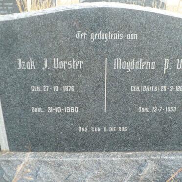 VORSTER Izak J. 1876-1960 &amp; Magdalena P. BRITS 1884-1953