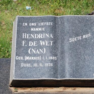 WET Hendrina F., de nee MARAIS 1885-1975