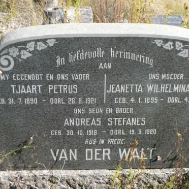 WALT Tjaart Petrus, van der 1890-1921 &amp; Jeanetta Wilhelmina Maria 1895-1969 :: VAN DER WALT Andreas Stefanes 1918-1920