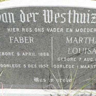 WESTHUIZEN Faber, van der 1888-1957 &amp; Martha Louisa 1899-1973