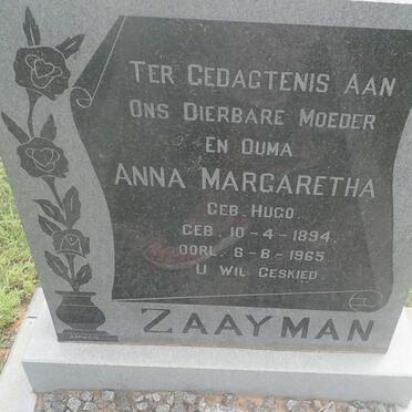 ZAAYMAN Anna Margaretha nee HUGO 1894-1965