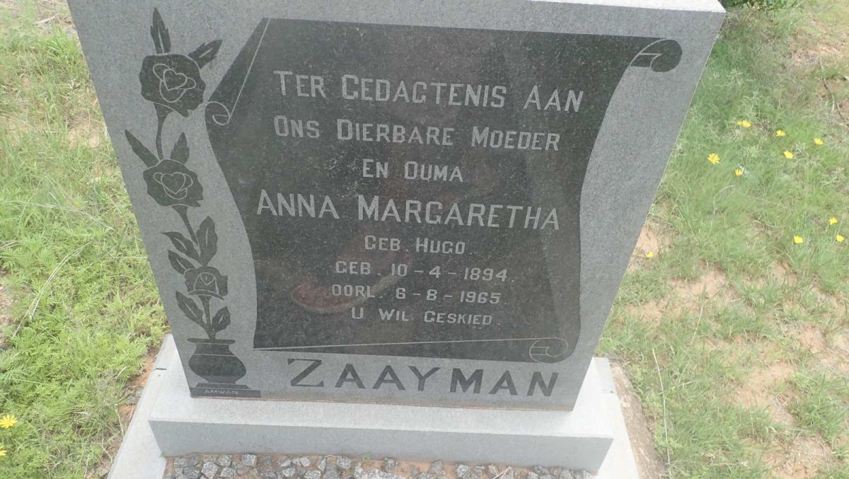 ZAAYMAN Anna Margaretha nee HUGO 1894-1965
