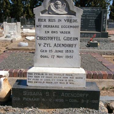 ADENDORFF Christoffel Gideon v. Zyl 1893-1951 &amp; Susara S.E. PIENAAR 1895-1961