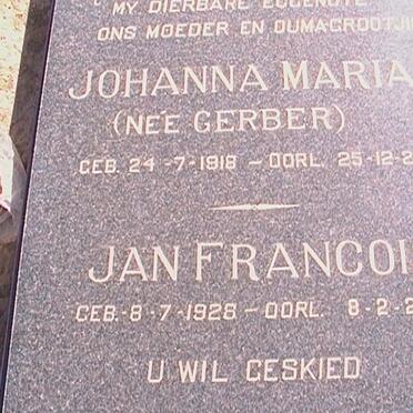 HEERDEN Jan Francois, van 1928-2010 &amp; Johanna Maria GERBER 1918-2003