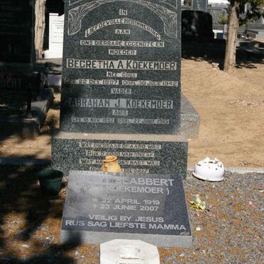 KOEKEMOER Abraham J. 1892-1965 &amp; Begretha A. GOUS 1897-1942 :: SLABBERT Vicky nee KOEKEMOER 1919-2007