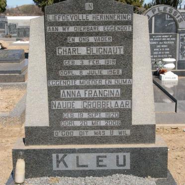 KLEU Charl Blignaut 1919-1968 &amp; Anna Francina NAUDE nee GROBBELAAR 1920-2006