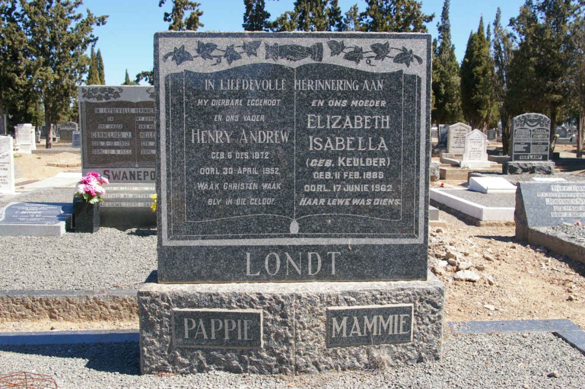 LONDT Henry Andrew 1872-1952 &amp; Elizabeth Isabella KEULDER 1889-1962