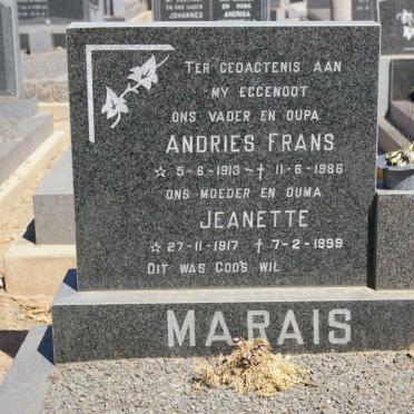 MARAIS Andries Frans 1913-1986 &amp; Jeanette 1917-1999