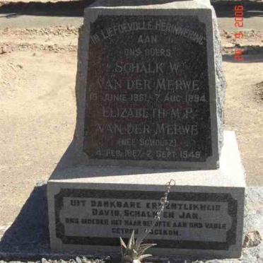MERWE Schalk W.,van der 1861-1894 &amp; Elizabeth M.P. SCHOLTZ 1867-1949
