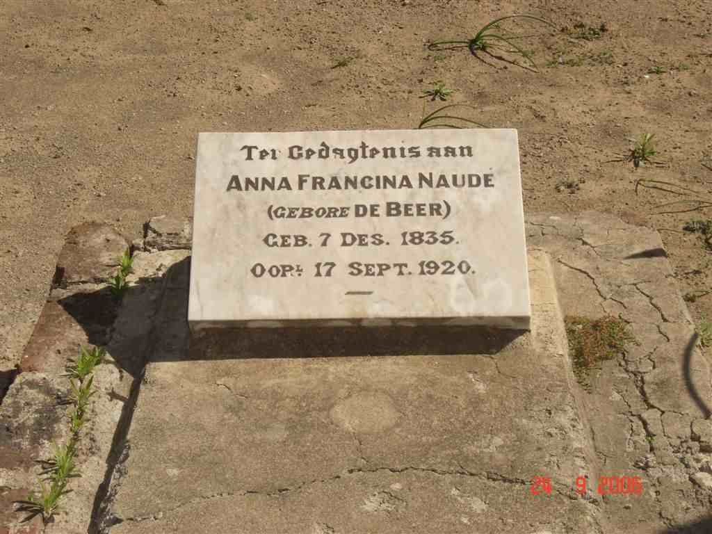 NAUDE Anna Francina nee DE BEER 1835-1920