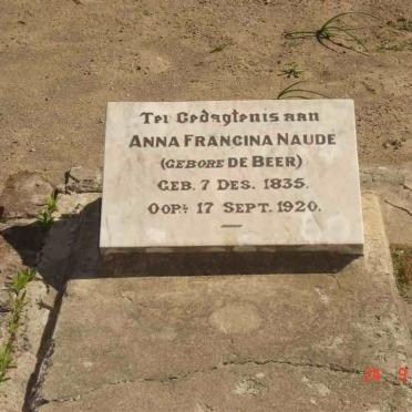 NAUDE Anna Francina nee DE BEER 1835-1920