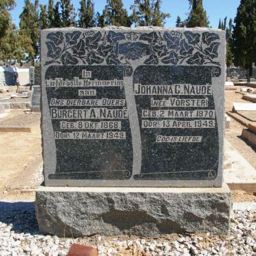NAUDE Burgert A. 1868-1949 &amp; Johanna C. VORSTER 1870-1949