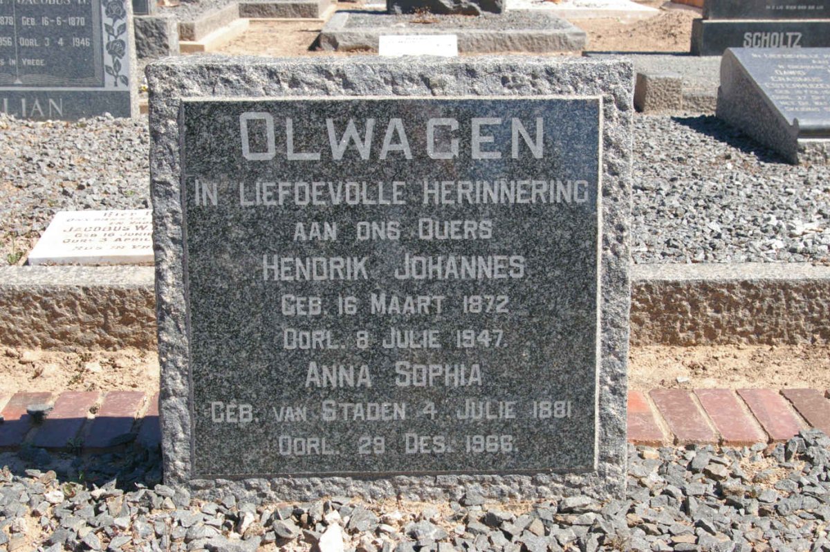 OLWAGEN Hendrik Johannes 1872-1947 &amp; Anna Sophia VAN STADEN 1881-1966