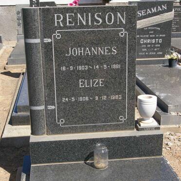 RENISON Johannes 1903-1981 &amp; Elize 1906-1983