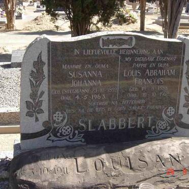SLABBERT Louis Abraham Francois 1888-1962 &amp; Susanna Johanna STEGMANN 1892-1963