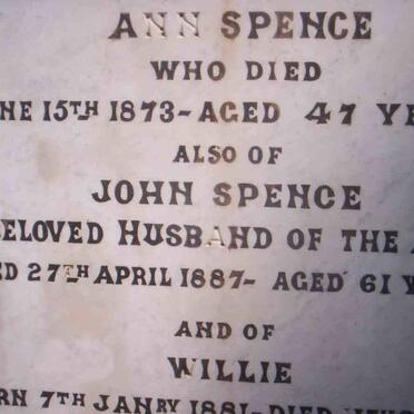 SPENCE John -1887 &amp; Ann -1873