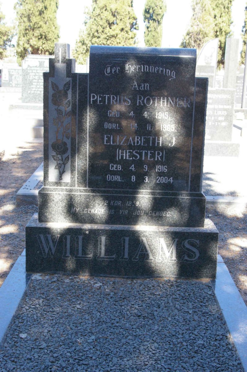 WILLIAMS Petrus Rothner 1915-1965 &amp; Elizabeth J. 1916-2004