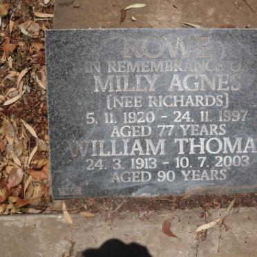 ROWE William Thomas 1913-2003 &amp; Milly Agnes RICHARDS 1920-1997