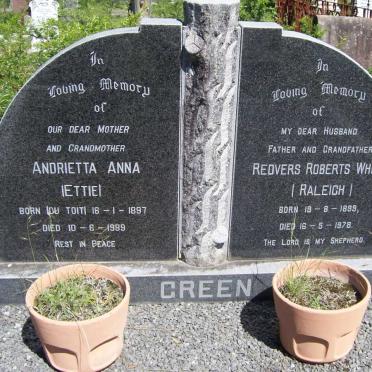 GREEN Redvers Roberts White 1899-1978 &amp; Andrietta Anna DU TOIT 1897-1989