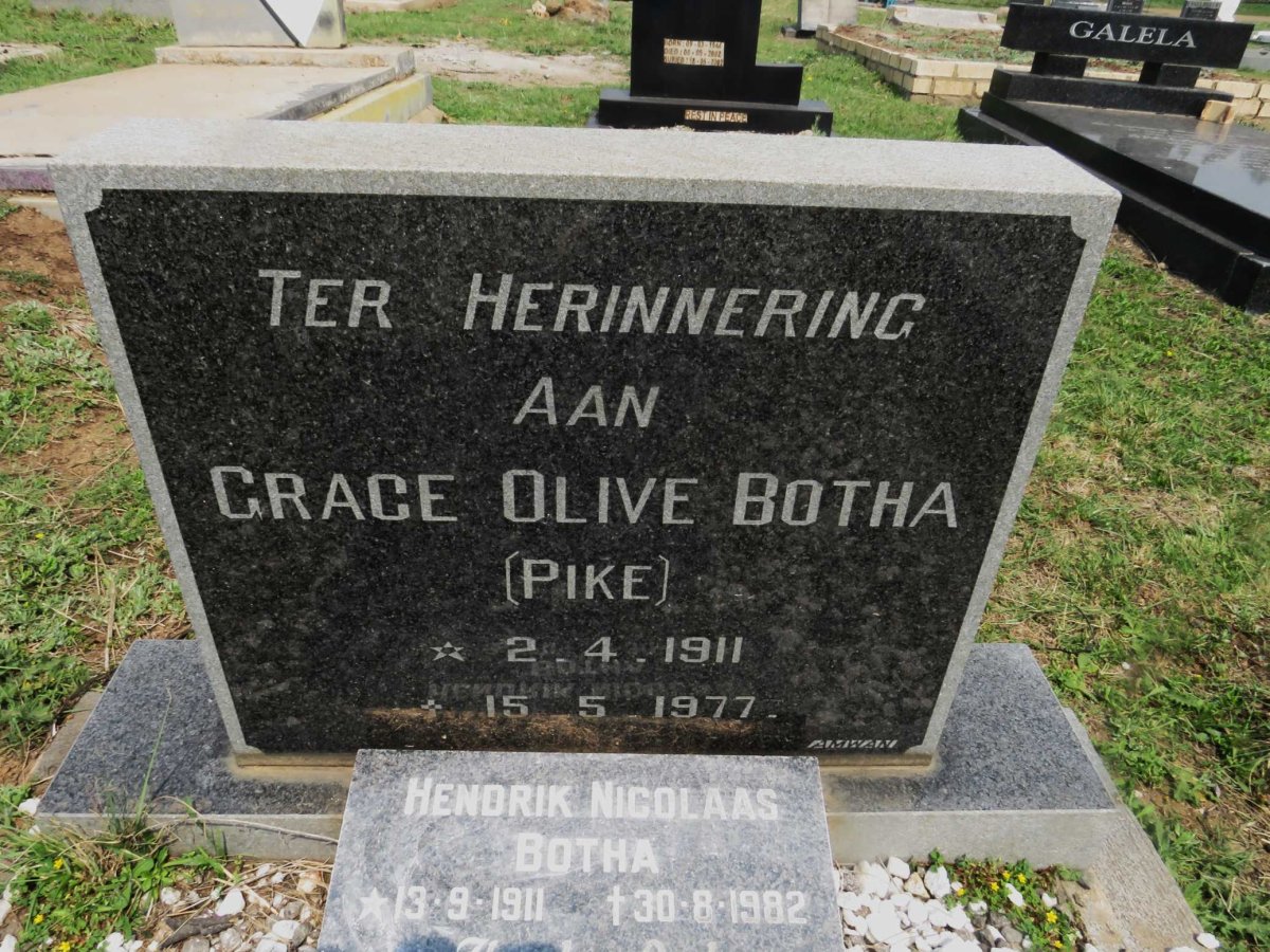 BOTHA Hendrik Nicolaas 1911-1982 &amp; Grace Olive 1911-1977