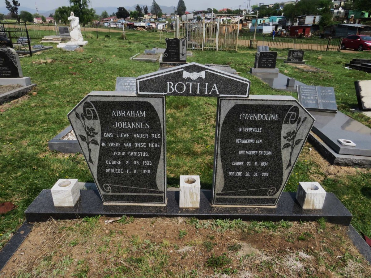 BOTHA Abraham Johannes 1933-1980 &amp; Gwendoline 1934-2014