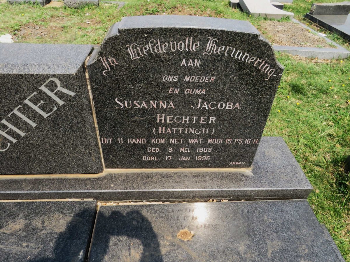 HECHTER Susanna Jacoba nee HATTINGH 1903-1996