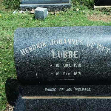 LUBBE Hendrik Johannes de Wet 1910-1971