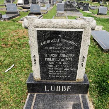 LUBBE Hendrik Johannes Philippus de Wet 1886-1954