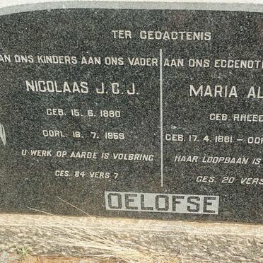 OELOFSE Nicolaas J.C.J. 1880-1959 &amp; Maria Aletta RHEEDER 1881-1958