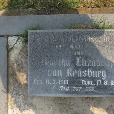 RENSBURG Martha Elizabeth, van 1913-1989