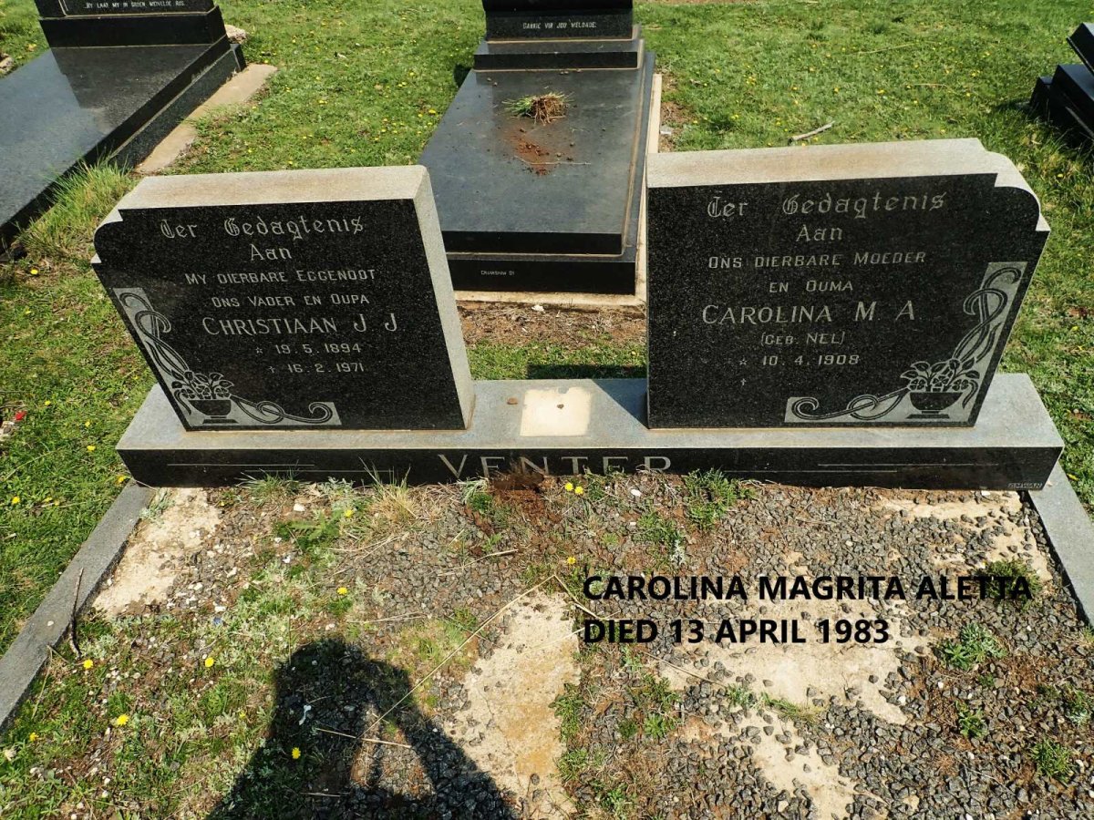 VENTER Christiaan J.J. 1894-1971 &amp; Carolina M.A. NEL 1908-