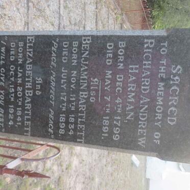 HARMAN Richard Andrew 1799-1891 :: BARTLETT Benjamin 1834-1898 &amp; Elizabeth 1841-1924