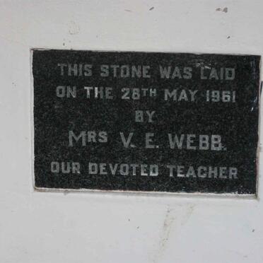 The stone was laid 28 th May 1961 by Mrs V.E.Webb