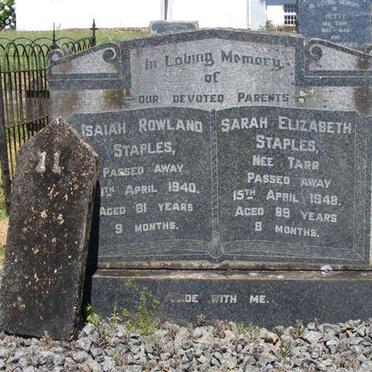 STAPLES Isaiah Rowland -1940 &amp; Sarah Elizabeth TARR -1949