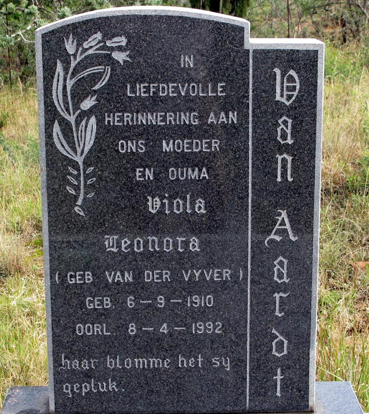AARDT Viola Leonora, van nee VAN DER VYVER 1910-1992