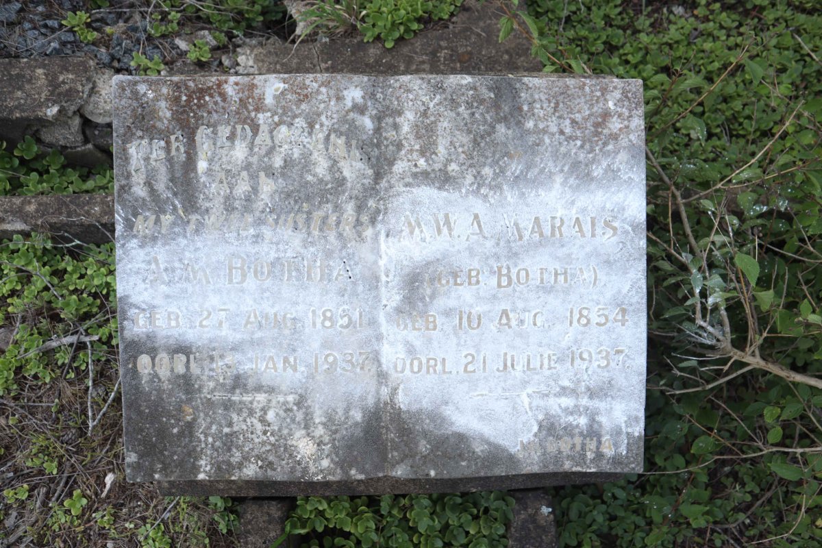 MARAIS M.W.A. nee BOTHA 1854-1937 :: BOTHA A.M. 1851-1937 ::