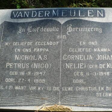 MEULEN Nicholas Petrus, van der 1947-1999 &amp; Cornelia Johanna DE KLERK 1948-