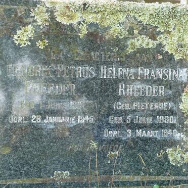 RHEEDER Hendrick Petrus 1913-1945 &amp; Helena Fransina PIETERSE 1890-1940