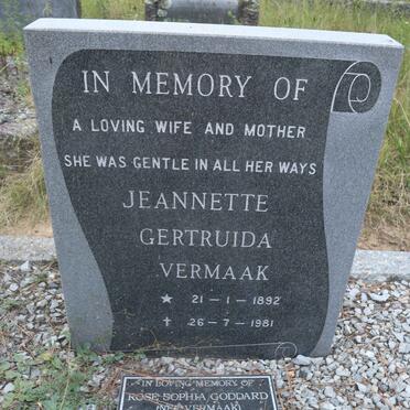 VERMAAK Jeannette Gertruida 1892-1981 :: GODDARD Rose Sophia nee VERMAAK 1930-1998